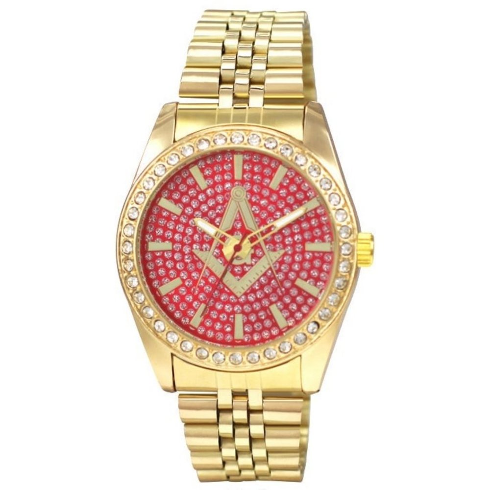 42mm Montres Carlo Men's Luxury Metal Band Stones Dress Gold Red Women Watch